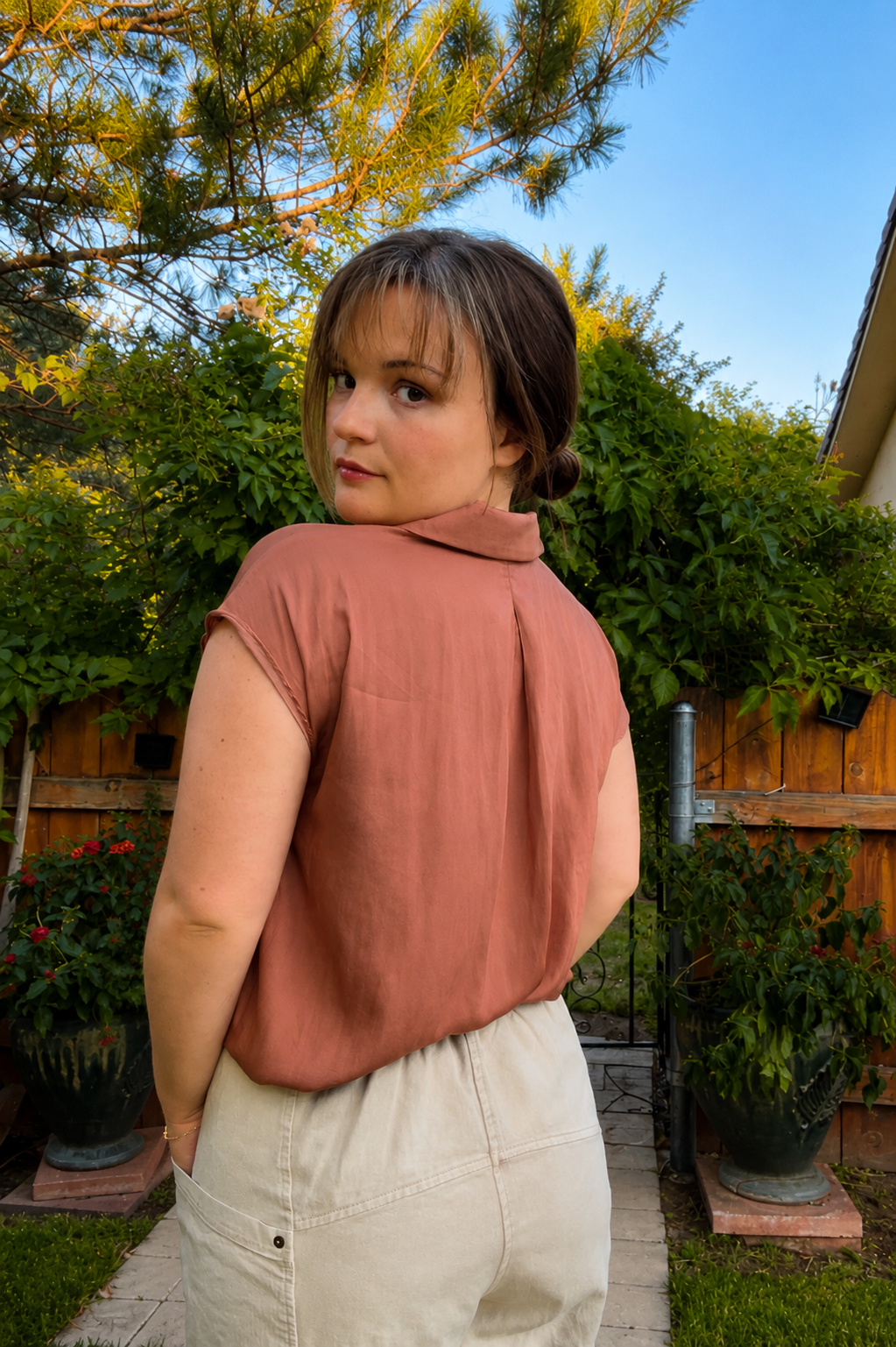 Terracotta Button Blouse