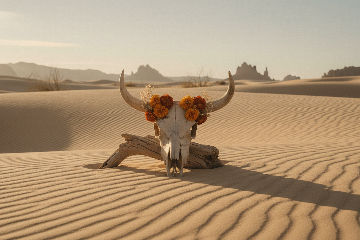 70s Desert Bull Skull Banner