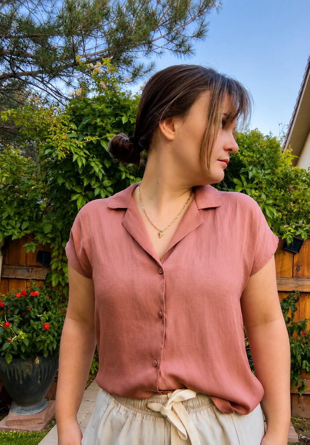 Terracotta Button Blouse
