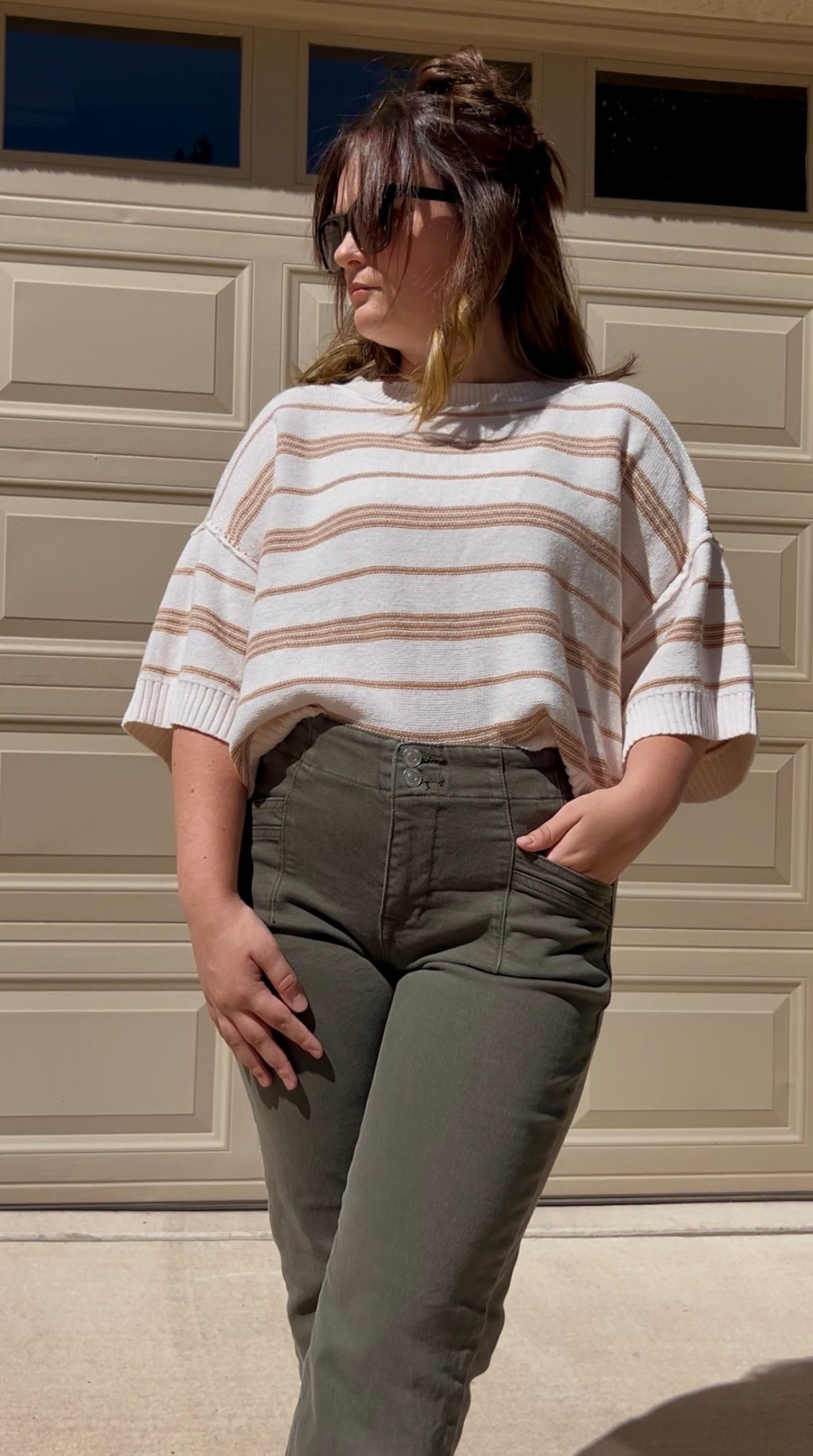 Mocha Striped Knit Blouse